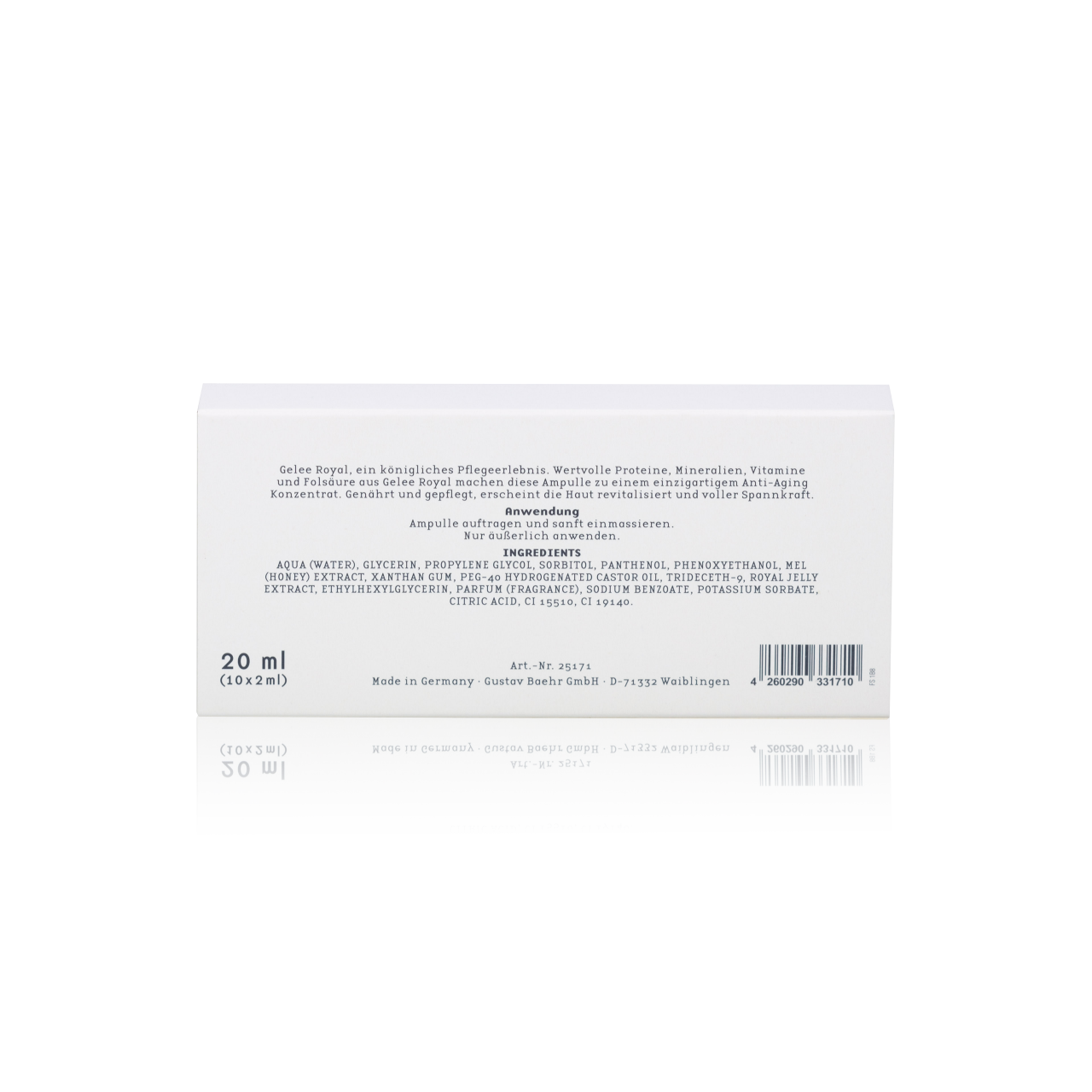 BAEHR beauty concept Ampulle Gelee Royal , 10x2ml, Umkarton Rückansicht