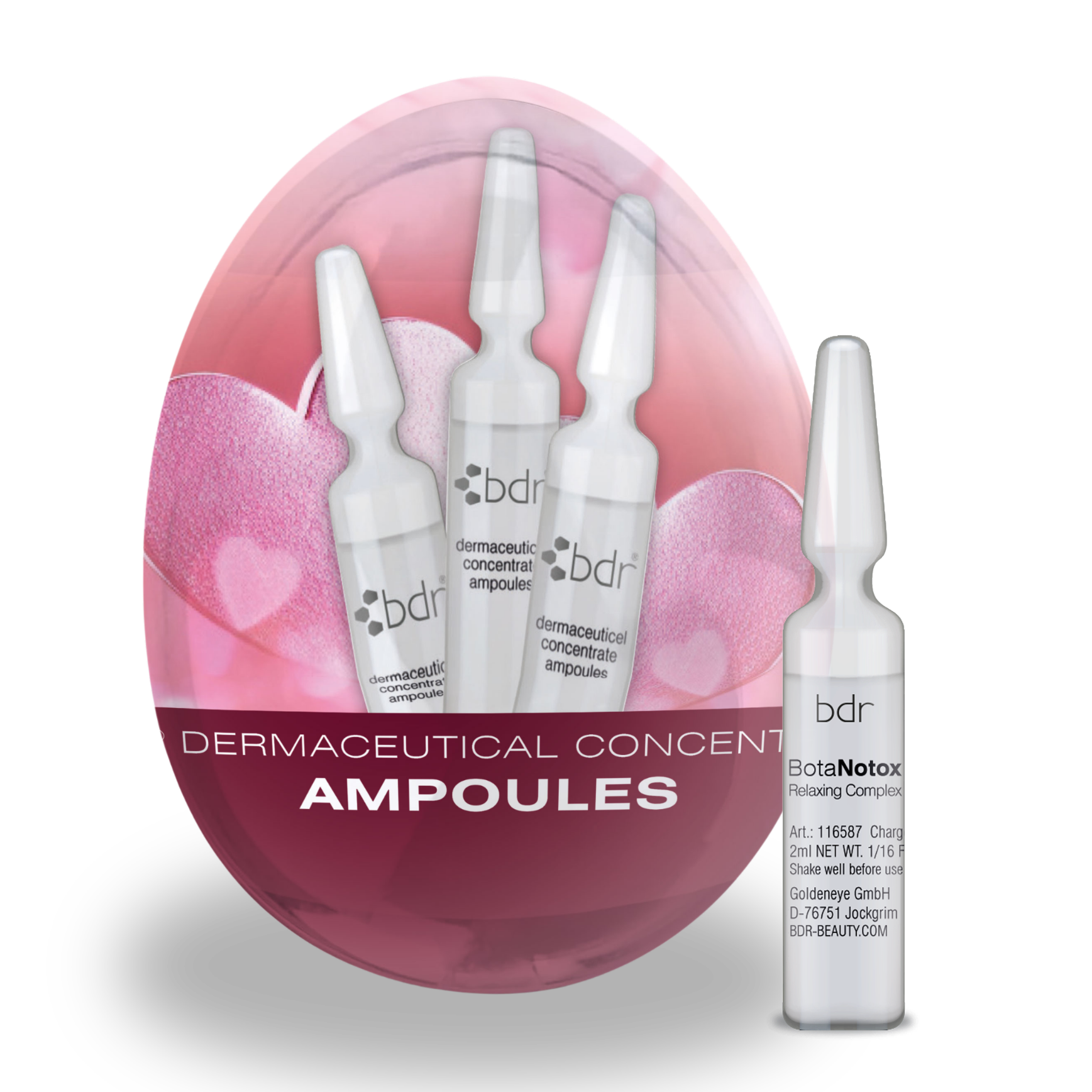 BDR MEDICAL BEAUTY BotaNotox Ampullen-Ei – Osteraktion, 7x2ml +Dropper, Verpackung und Einzelampulle