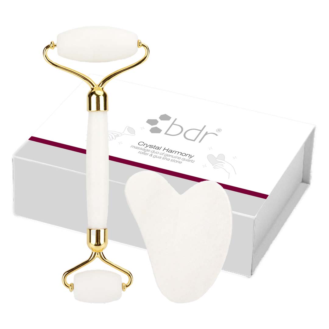 BDR MEDICAL BEAUTY Crystal Harmony Set – Die Kombination aus einem hochwertigem Massageroller und einem perfekt geformten Gua Sha Stein, beide aus weißer Quarzit-Jade, schenkt Dir ein einzigartiges Gefühl von Entspannung, Frische und Ausstrahlung, Set, mit Box