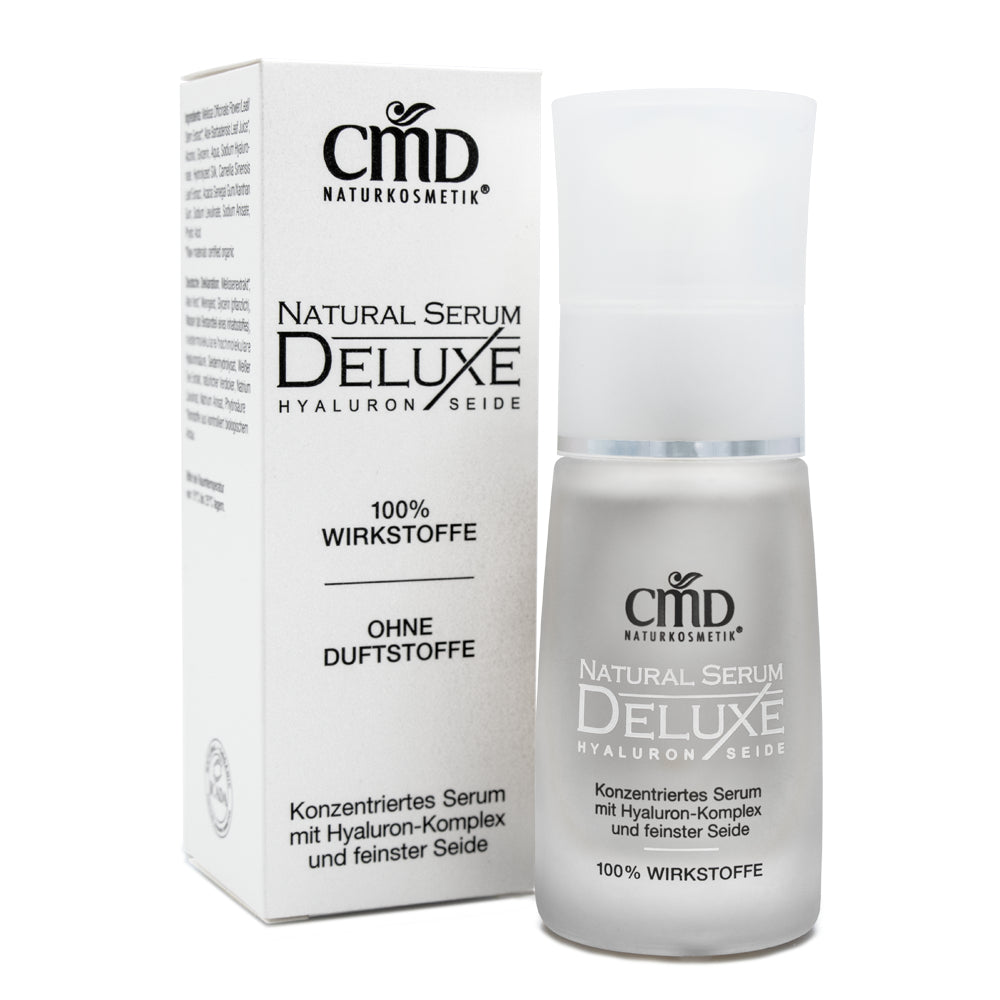 CMD NATURKOSMETIK Natural Serum Deluxe mit Hyaluron & Seide , 30ml, Umkarton und Pumpspender klare Variante