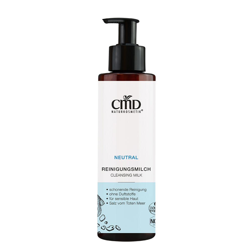 CMD NATURKOSMETIK Neutral Reinigungsmilch – besonders für empfindliche oder gereizte Haut geeignet.&nbsp;Die Wirkstoffe des Toten Meer Salzes sorgen für eine gründliche und porentiefe Reinigung, 200ml