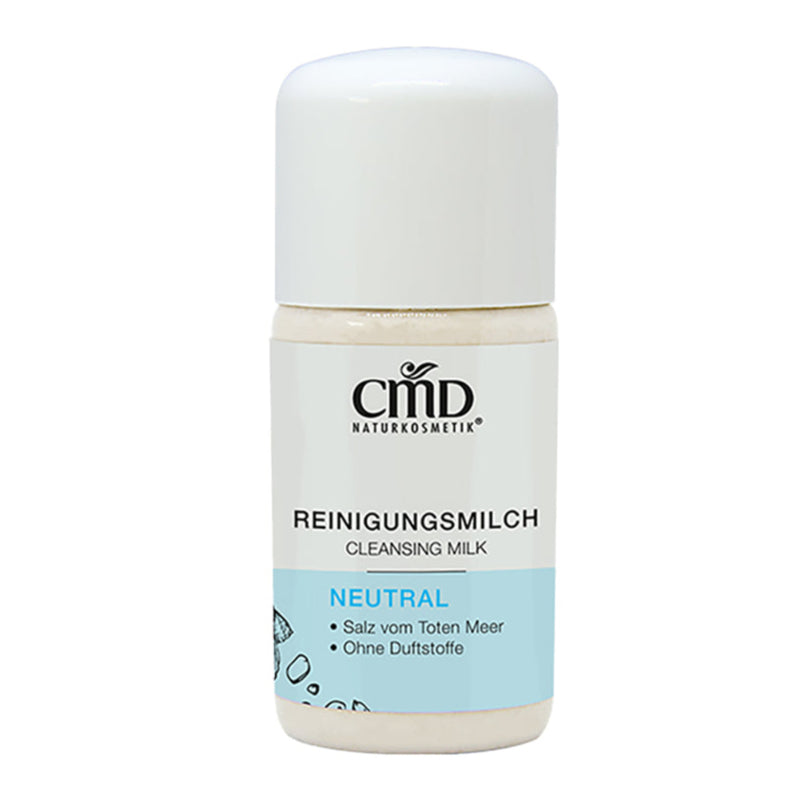 CMD NATURKOSMETIK Neutral Reinigungsmilch – besonders für empfindliche oder gereizte Haut geeignet.&nbsp;Die Wirkstoffe des Toten Meer Salzes sorgen für eine gründliche und porentiefe Reinigung, 30ml