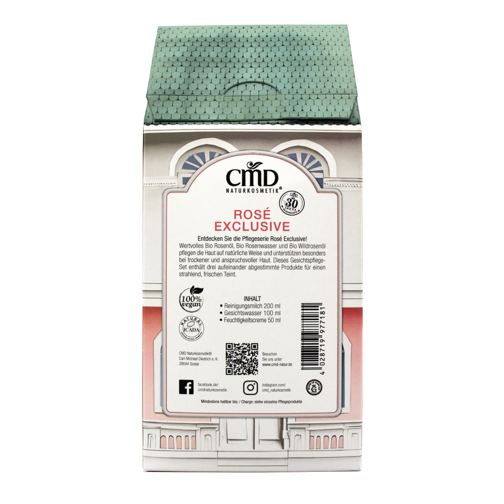 CMD NATURKOSMETIK Pflege-Set Villa Rosé Exclusive – Reinigung, Toner & Creme Naturkosmetik, -, Umkarton Rückseite