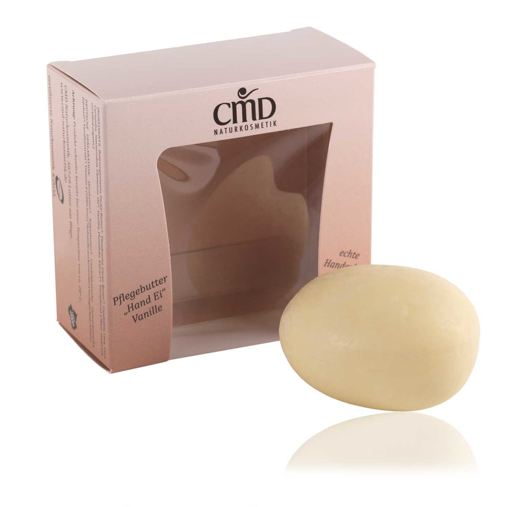 CMD NATURKOSMETIK Pflegebutter Hand Ei Vanille – kann anstelle einer Körperlotion oder eines Massageöls verwendet werden., 55gr.