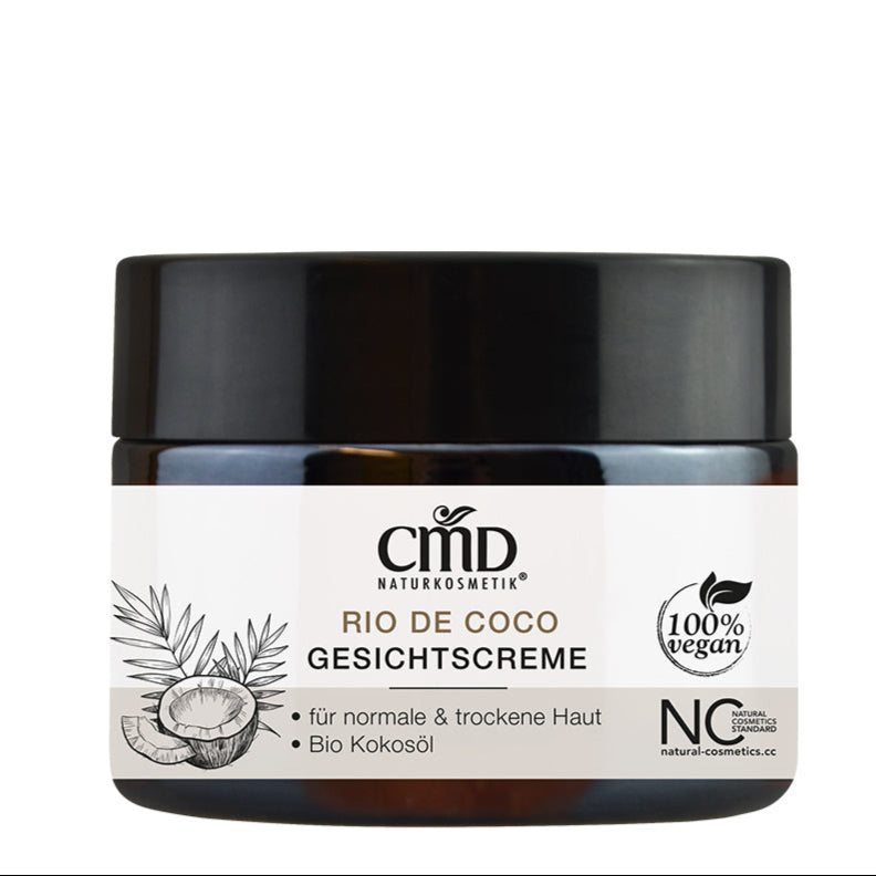 CMD NATURKOSMETIK Rio de Coco Gesichtscreme – Bio Kokosöl regt durch seine natürlichen Repaireigenschaften die Zellerneuerung an und schützt die Haut vor äußeren Umwelteinflüssen. Das Hautbild wird geglättet und der Teint sieht strahlend-frisch aus., 50ml