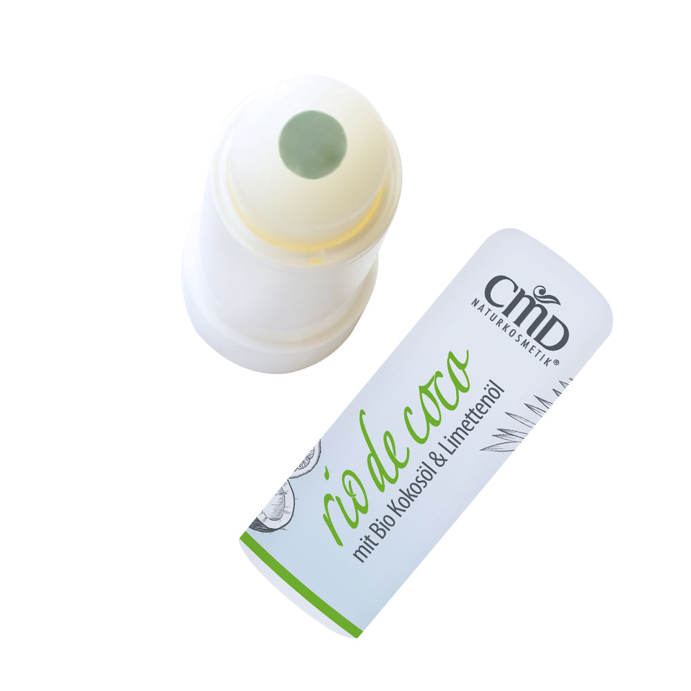 CMD NATURKOSMETIK Rio de Coco Lippenpflegestift mit Limettenkern – hilft, trockene, rissige sowie spröde Lippen zu regenerieren und macht sie weich und geschmeidig., 1St., geöffnet