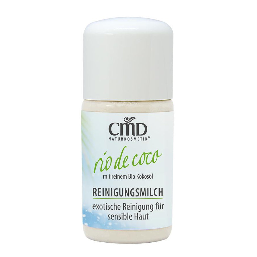CMD NATURKOSMETIK Rio de Coco Reinigungsmilch – Besonders für feuchtigkeitsarme und normale bzw. empfindliche Haut geeignet.  Dieses Produkt ist 100% vegan. Entspricht den Richtlinien zertifizierter Naturkosmetik., 30ml