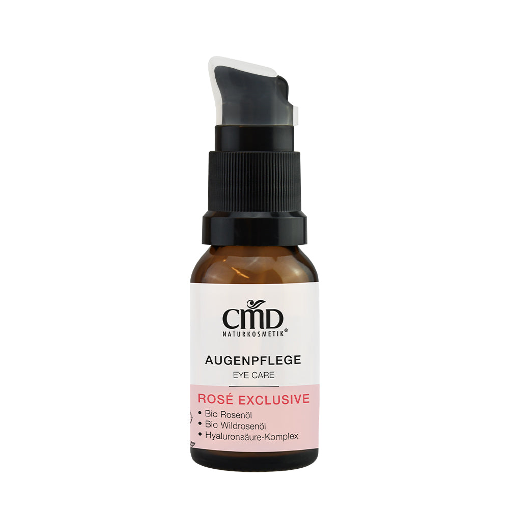 CMD NATURKOSMETIK Rosé Exclusive Hyaluron Augenpflege – verleiht der anspruchsvollen Augenpartie ein glattes, gepflegtes Hautgefühl., 15ml, Flasche