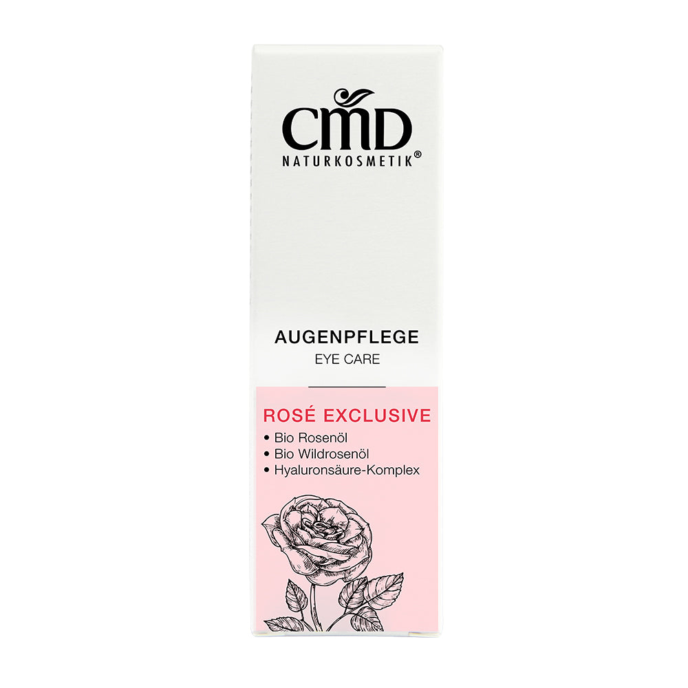 CMD NATURKOSMETIK Rosé Exclusive Hyaluron Augenpflege – verleiht der anspruchsvollen Augenpartie ein glattes, gepflegtes Hautgefühl., 15ml, Schachtel