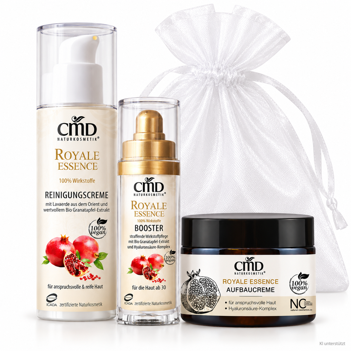 CMD NATURKOSMETIK Royale Essence Luxus-Pflegeritual – Limited Christmas Edition, -, Einzelprodukte Organzasäckchen weißer Hintergrund