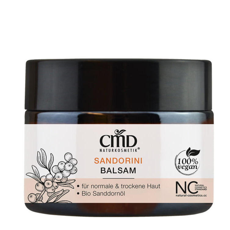 CMD NATURKOSMETIK Sandorini Balsam – Hochwertiger und intensiv pflegender Hautbalsam mit Avocadoöl, Bio Sanddornöl und Bio Jojobaöl., 50ml