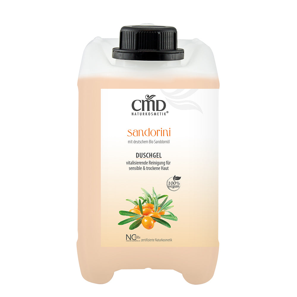CMD NATURKOSMETIK Sandorini Duschgel Kanister – reinigt mild, trocknet die Haut nicht aus und sorgt für ein samtweiches Hautgefühl., 2,5 Liter