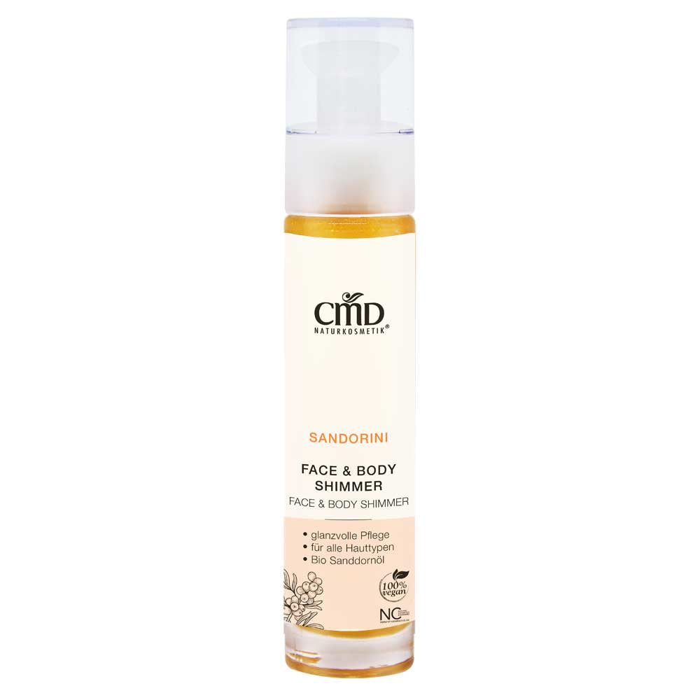 CMD NATURKOSMETIK Sandorini Face & Body Shimmer – Die wertvollen Naturöle wie Mandelöl, Traubenkernöl und Bio Sanddornöl pflegen die Haut an Gesicht und Körper intensiv, 50ml