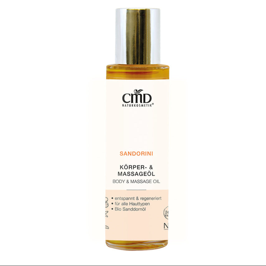 CMD NATURKOSMETIK Sandorini Körper- & Massageöl – als Massageöl oder als intensive Pflege bei trockener Haut oder nach dem Sonnenbad., 100ml
