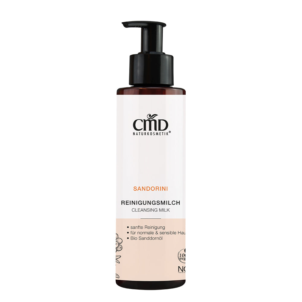 CMD NATURKOSMETIK Sandorini Reinigungsmilch – befreit Gesicht und Augenpartie schonend von Schmutzpartikeln und Make-up Rückständen., 200ml
