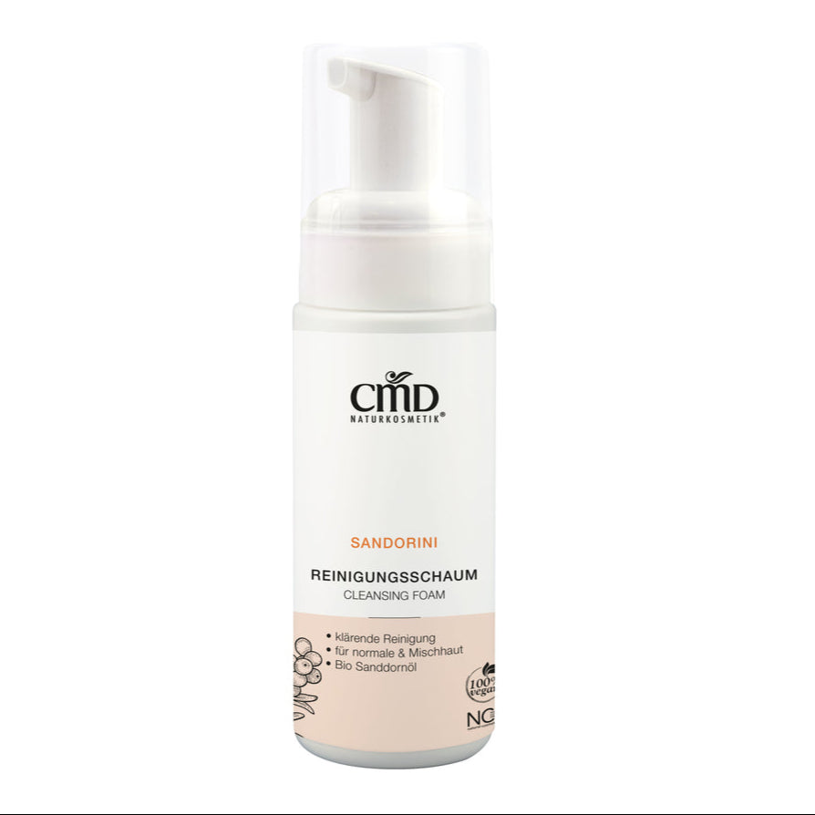 CMD NATURKOSMETIK Sandorini Reinigungsschaum – befreit die Haut von Make-up Rückständen, Schmutzpartikeln sowie Talg und hinterlässt ein reines Hautgefühl., 150ml