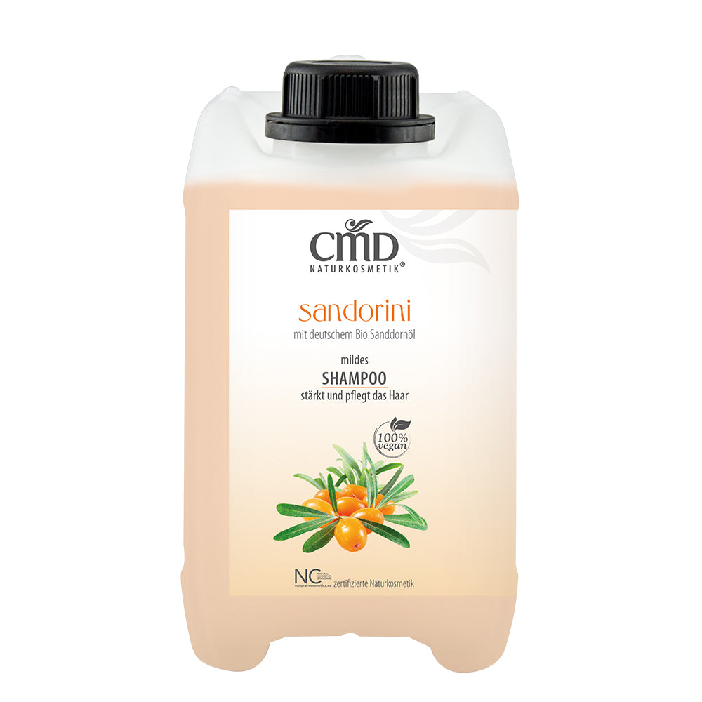 CMD NATURKOSMETIK Sandorini Shampoo Kanister – spezielle Pflegeformel auch für trockene, empfindliche und irritierte Kopfhaut, 2,5 Liter