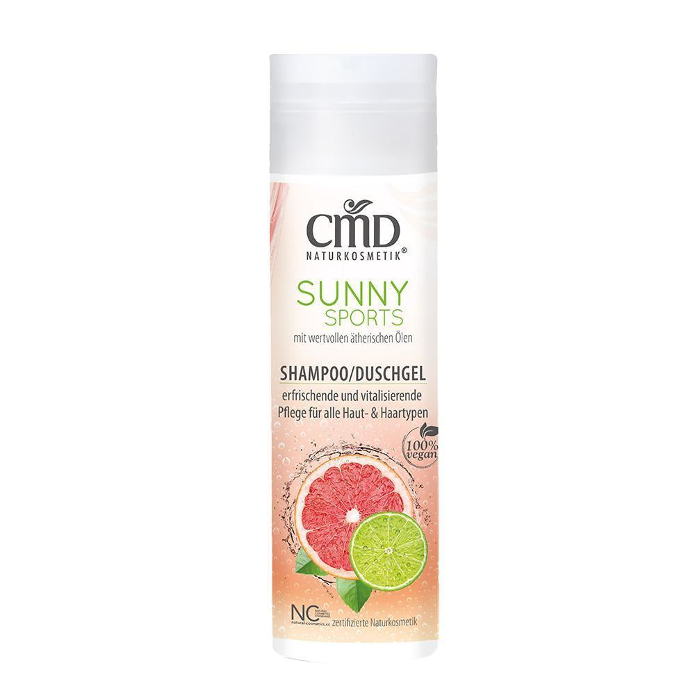CMD NATURKOSMETIK Sunny Sports Shampoo/Duschgel – reinigt Haut und Haar gründlich, ohne auszutrocknen. Wertvolle ätherische Öle sorgen für einen kühlenden Effekt., 200ml