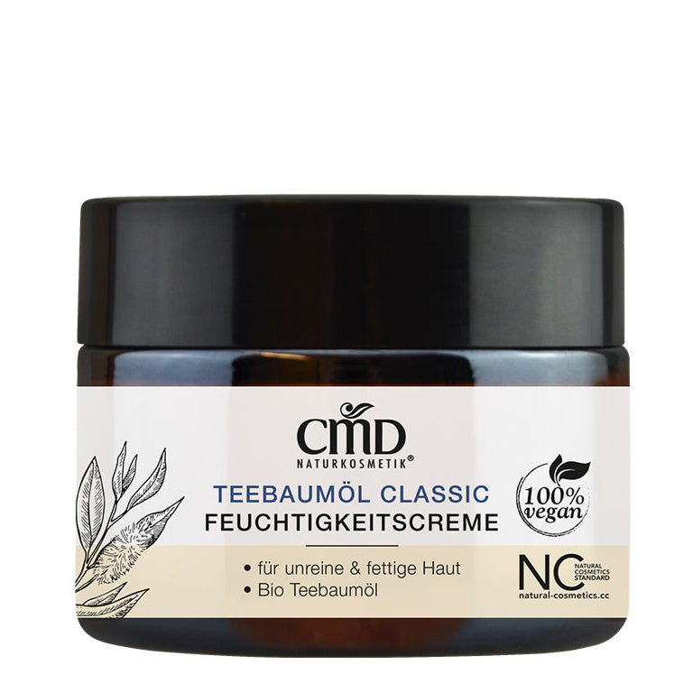 CMD NATURKOSMETIK Teebaumöl Classic Feuchtigkeitscreme – wirkungsvollem Bio Teebaumöl, unterstützt das Abklingen von Hautunreinheiten und verbessert das Hautbild., 50ml
