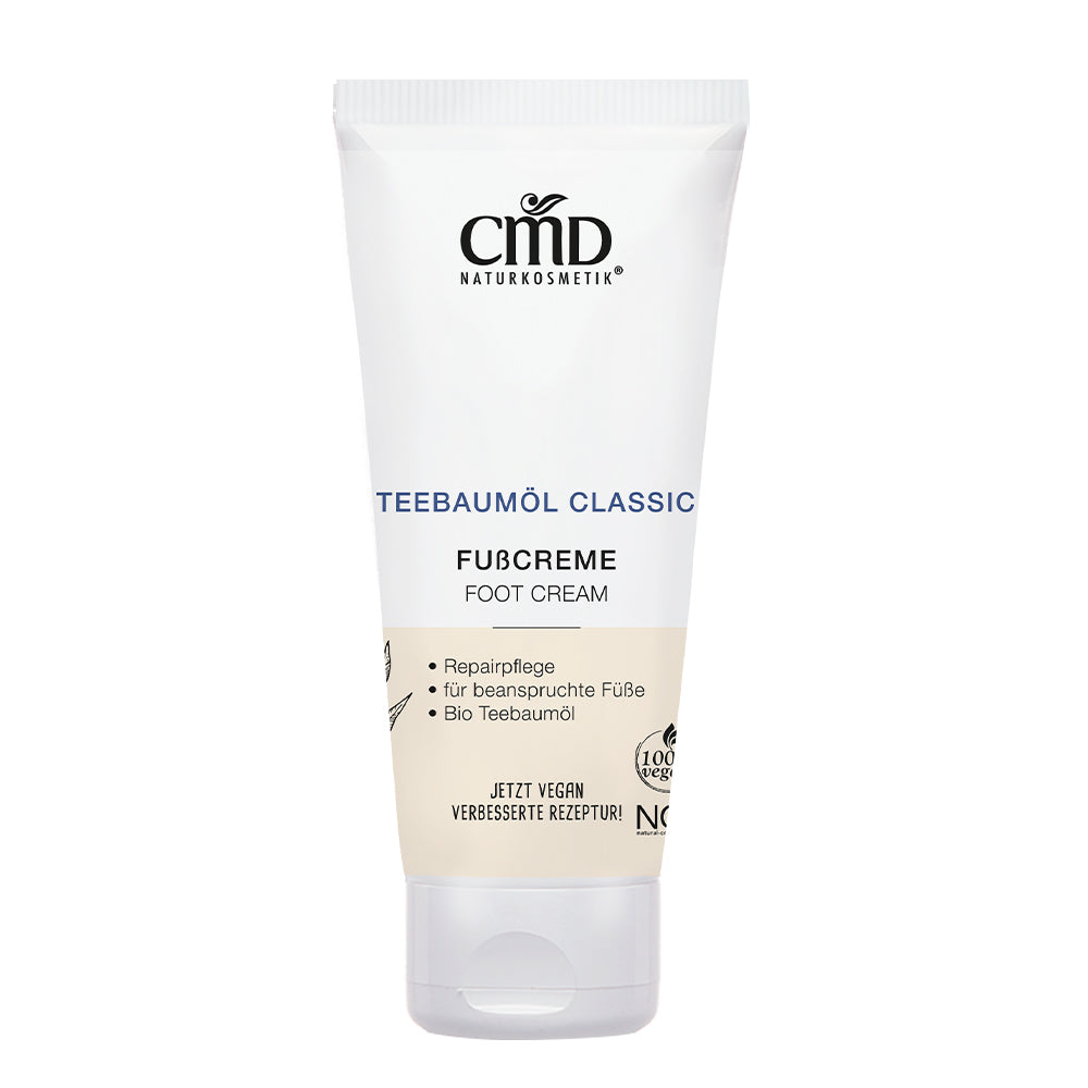 CMD NATURKOSMETIK Teebaumöl Classic Fußcreme – Rissige oder trockene Haut an den Füßen werden mit der CMD Teebaumöl Classic Fußcreme intensiv gepflegt., 100ml