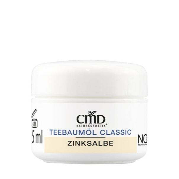 CMD NATURKOSMETIK Teebaumöl Classic Zinksalbe – eignet sich daher besonders gut zur Pflege irritierter und unreiner Haut. Sie lindert Juckreiz und hat einen leicht-kühlenden Effekt., 5ml