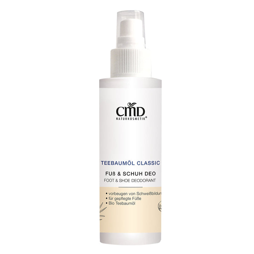 CMD NATURKOSMETIK Teebaumöl Fuss & Schuh Deo – unterstützt aufgrund der speziellen Zusammensetzung ätherischer Öle die Hygiene der für Pilze anfälligen Fußhaut., 100ml