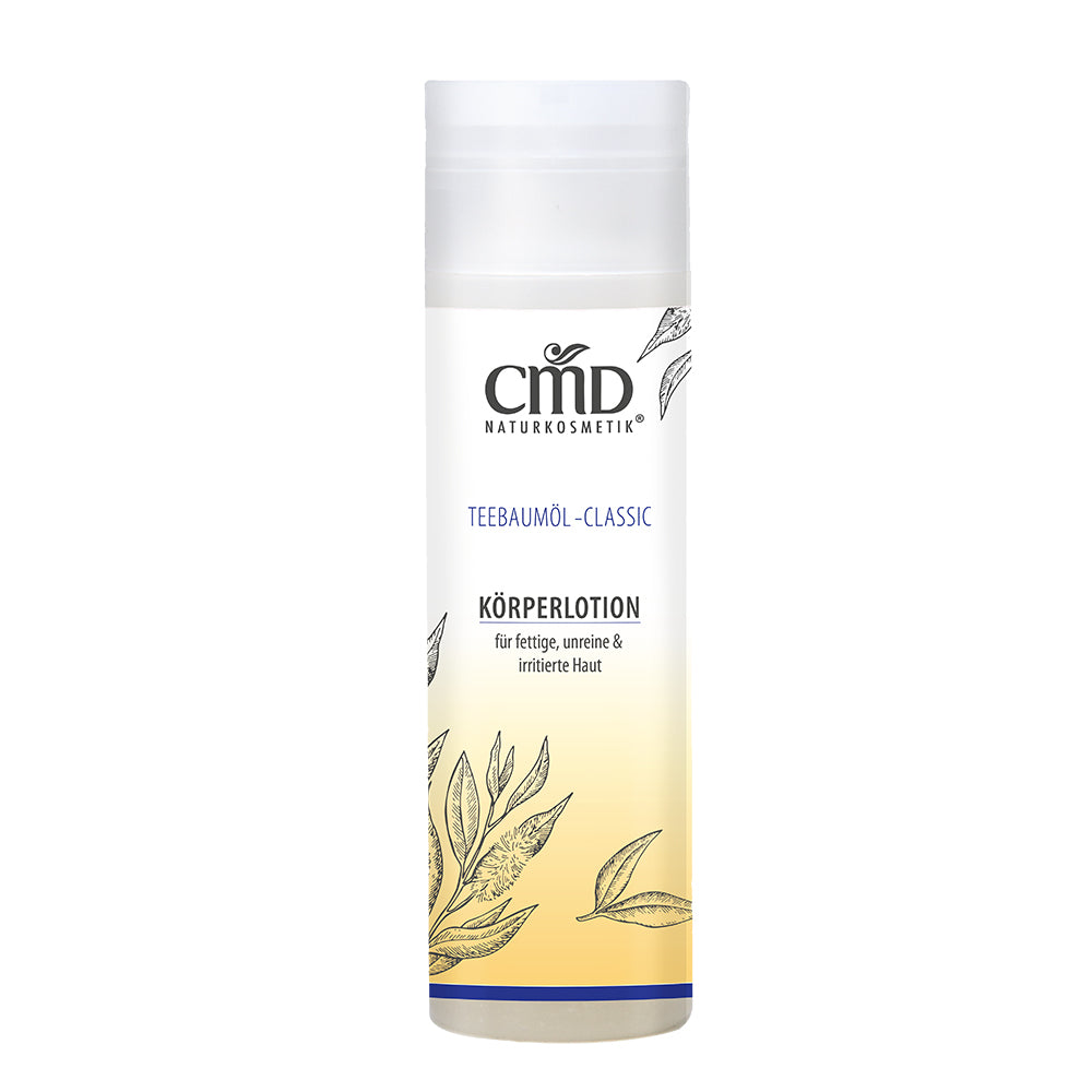 CMD NATURKOSMETIK Teebaumöl Körperlotion – Diese schnell einziehende Körperlotion enthält wertvolle Öle, die optimal auf eine empfindliche Haut abgestimmt sind., 200ml