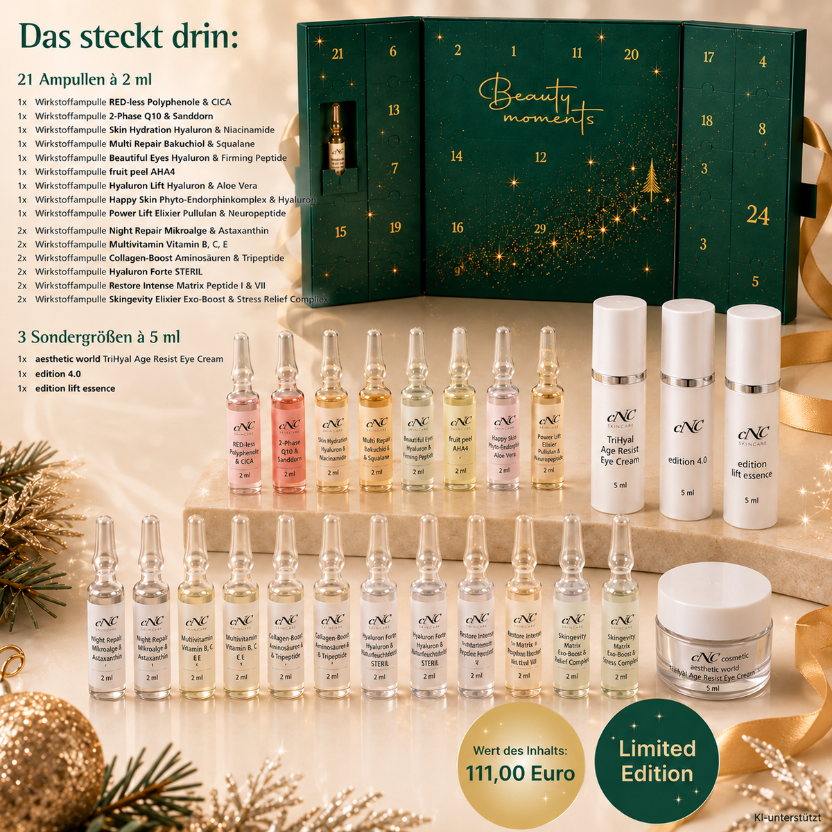 CNC Adventskalender "Beauty Moments" 2026, -, Inhaltsbeschreibung und Einzelprodukte