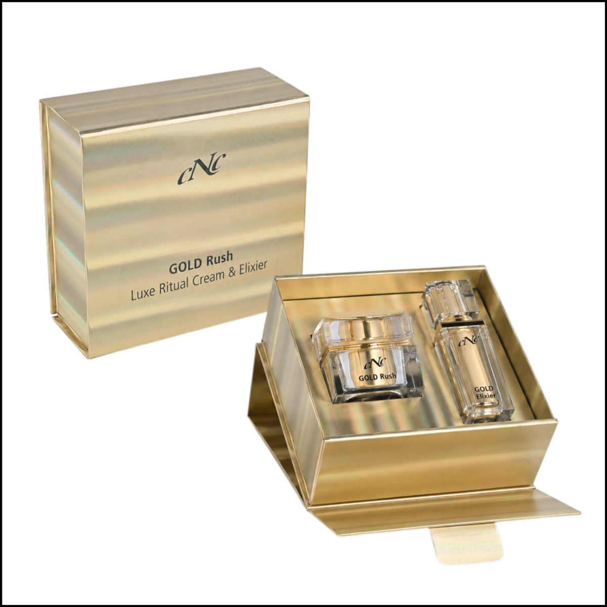 CNC GOLD Rush Luxus-Set – Gold Rush Cream und Elixier, 50ml-30ml, Produkte im Geschenk-Karton und Verpackung