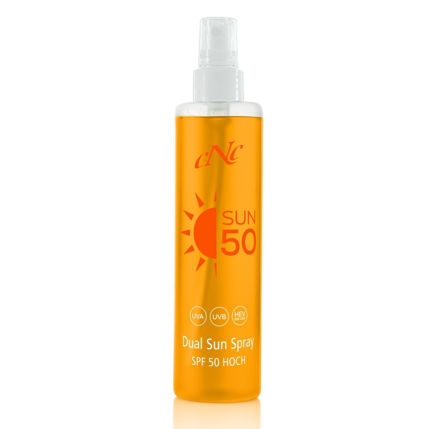 CNC SUN Dual Sun Spray SPF 50  – Sonnenspray für Gesicht & Körper, 200ml, Sprühflasche geschlossen