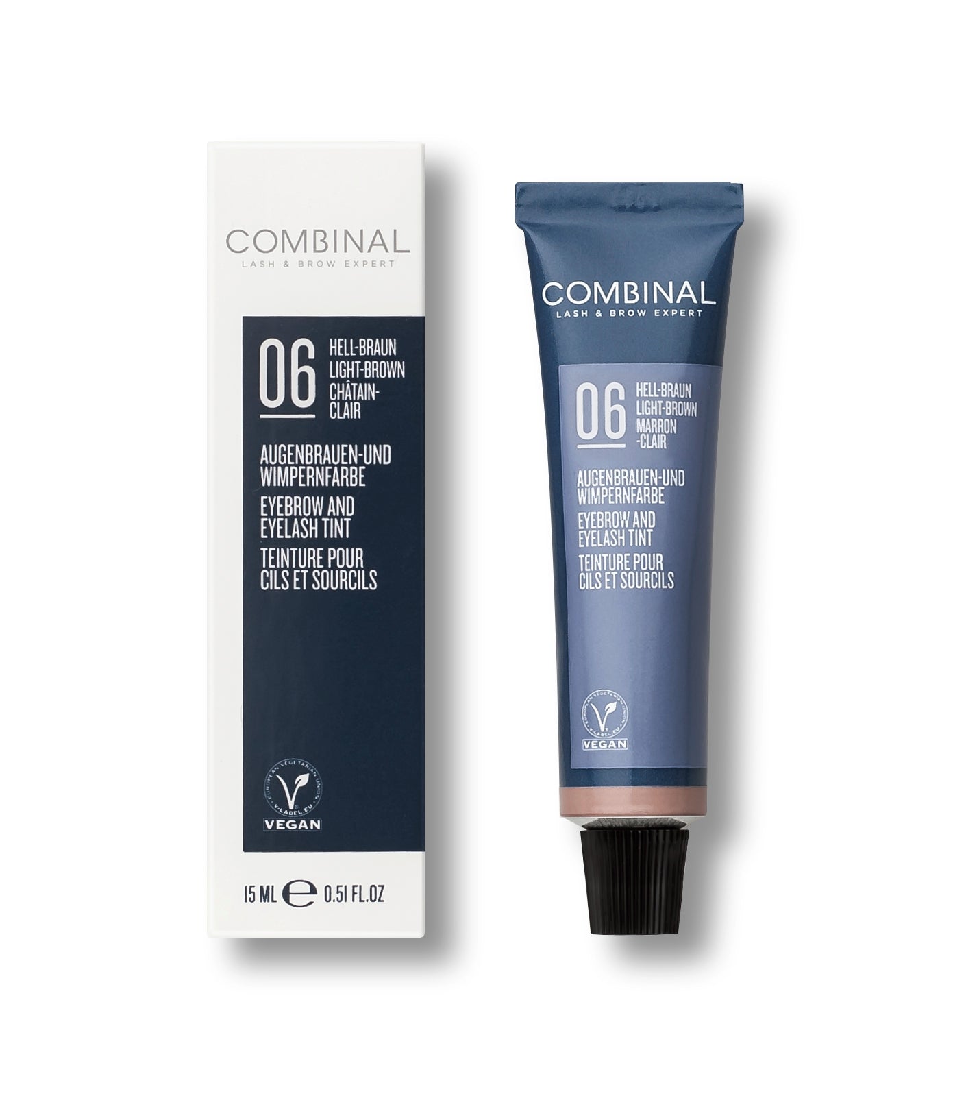 COMBINAL Augenbrauen- und Wimpernfarbe #6 hellbraun – durch die cremige Konsistenz optimal verträglich und einfach und sicher aufzutragen., 15ml