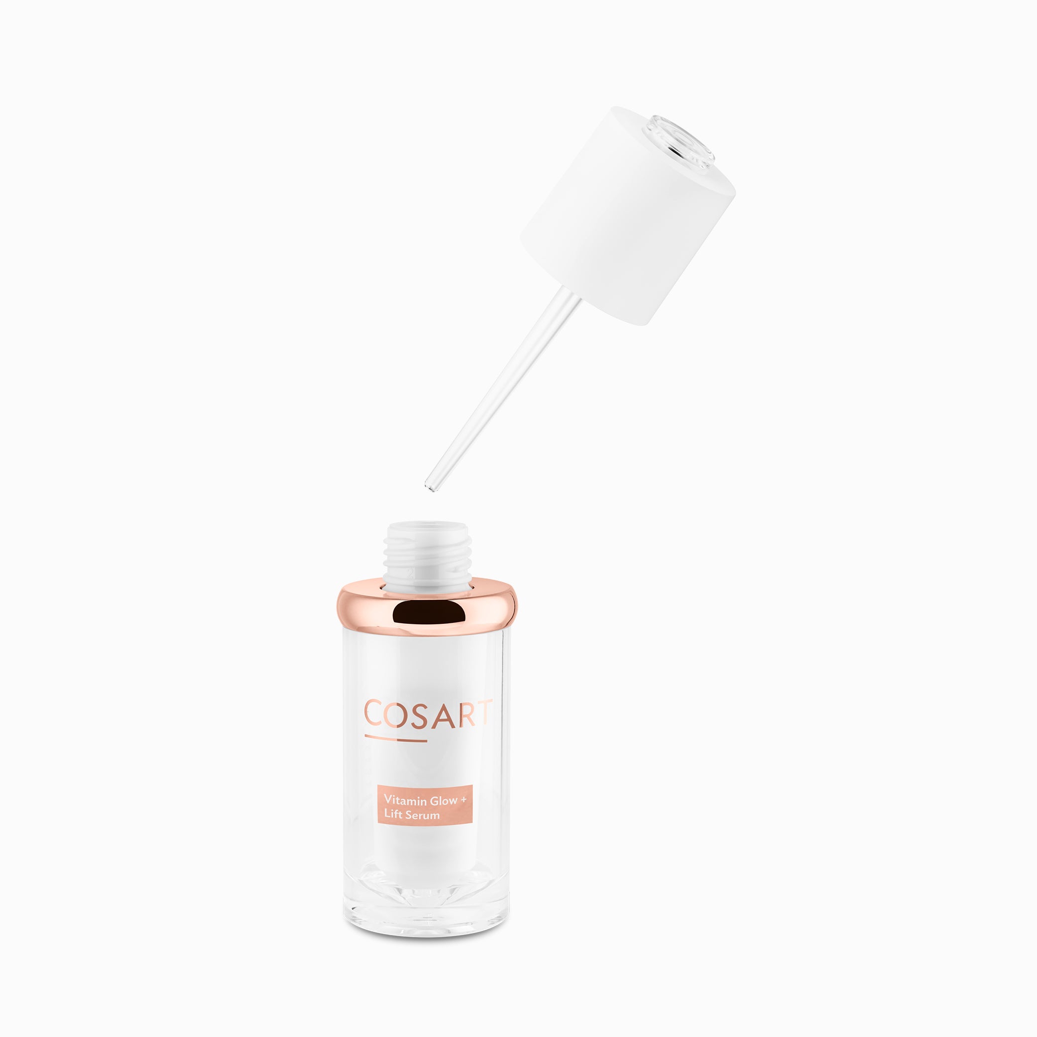COSART Vitamin Glow +Lift Serum – mit Vitamin C & Hyaluron, 15ml, Pipettenflasche offen