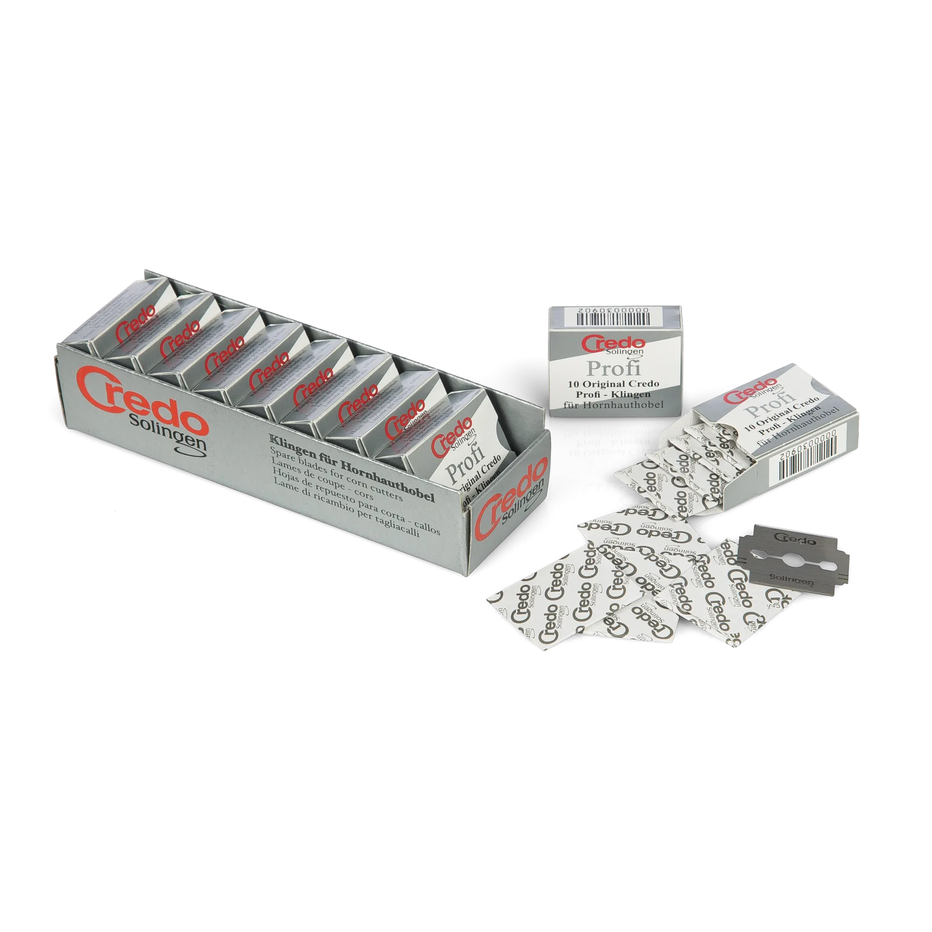 CREDO Klingen, 10x10stk, Vorratsbox und offene Klingen