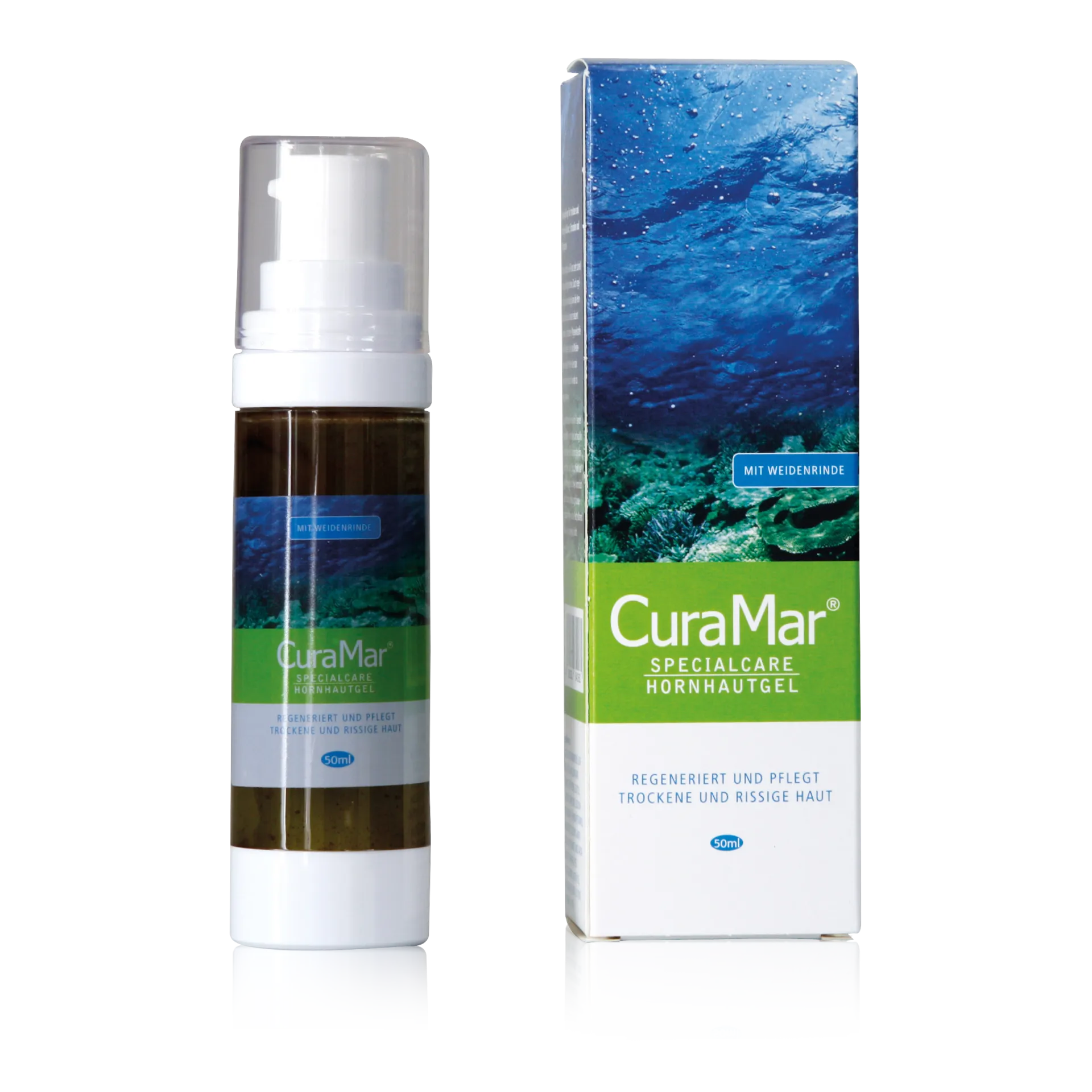 CURAMAR SpecialCare Hornhautgel  – Pflegendes Gel mit Urea & Weidenrinde, 50ml, Pumpspender und Umkarton