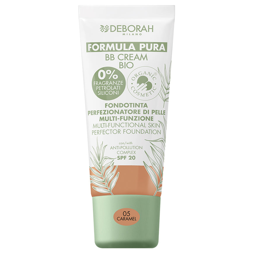 DEBORAH MILANO Formula Pura BB Cream Bio caramel – glättet die Haut, kaschiert Unregelmäßigkeiten, gleicht den Teint aus, spendet Feuchtigkeit, pflegt die Haut und bietet Schutz vor blauem Licht und Umweltverschmutzung., 30ml