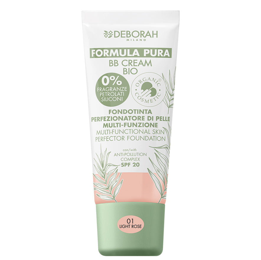 DEBORAH MILANO Formula Pura BB Cream Bio light rose – glättet die Haut, kaschiert Unregelmäßigkeiten, gleicht den Teint aus, spendet Feuchtigkeit, pflegt die Haut und bietet Schutz vor blauem Licht und Umweltverschmutzung., 30ml