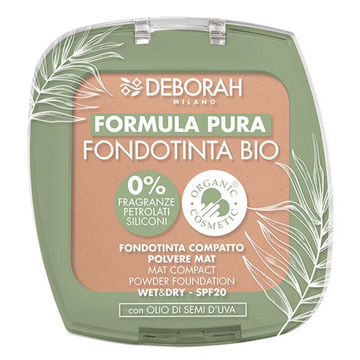 DEBORAH MILANO  Formula Pura Compact Foundation BIO caramel – Die Foundation hat eine seidig-glatte, leichte Textur und kann sowohl nass als auch trocken angewendet werden., 9gr.