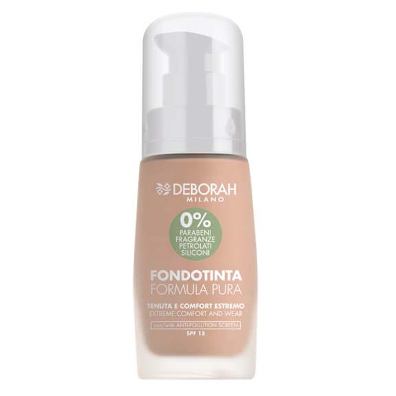 DEBORAH MILANO Formula Pura Foundation – wurde speziell entwickelt, um ultralange Haltbarkeit und absoluten Tragekomfort zu bieten. Sie ist ohne Parabene, Silikone, Erdölderivate, Acrylate und Duftstoffe formuliert und somit auch für die empfindlichste Haut geeignet., 30ml, fair