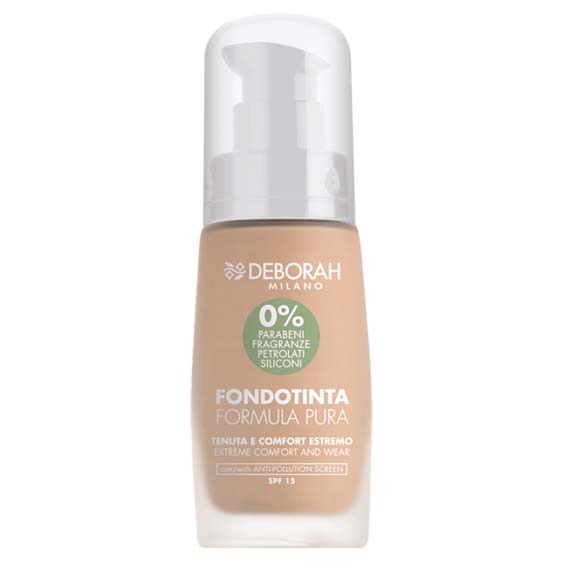 DEBORAH MILANO Formula Pura Foundation – wurde speziell entwickelt, um ultralange Haltbarkeit und absoluten Tragekomfort zu bieten. Sie ist ohne Parabene, Silikone, Erdölderivate, Acrylate und Duftstoffe formuliert und somit auch für die empfindlichste Haut geeignet., 30ml