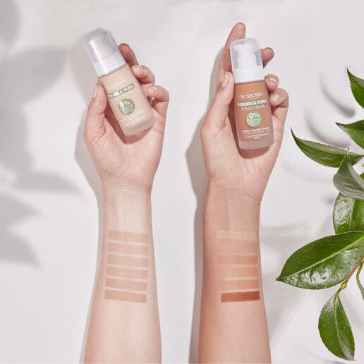 DEBORAH MILANO Formula Pura Foundation – wurde speziell entwickelt, um ultralange Haltbarkeit und absoluten Tragekomfort zu bieten. Sie ist ohne Parabene, Silikone, Erdölderivate, Acrylate und Duftstoffe formuliert und somit auch für die empfindlichste Haut geeignet., 30ml, Farbbeispiele
