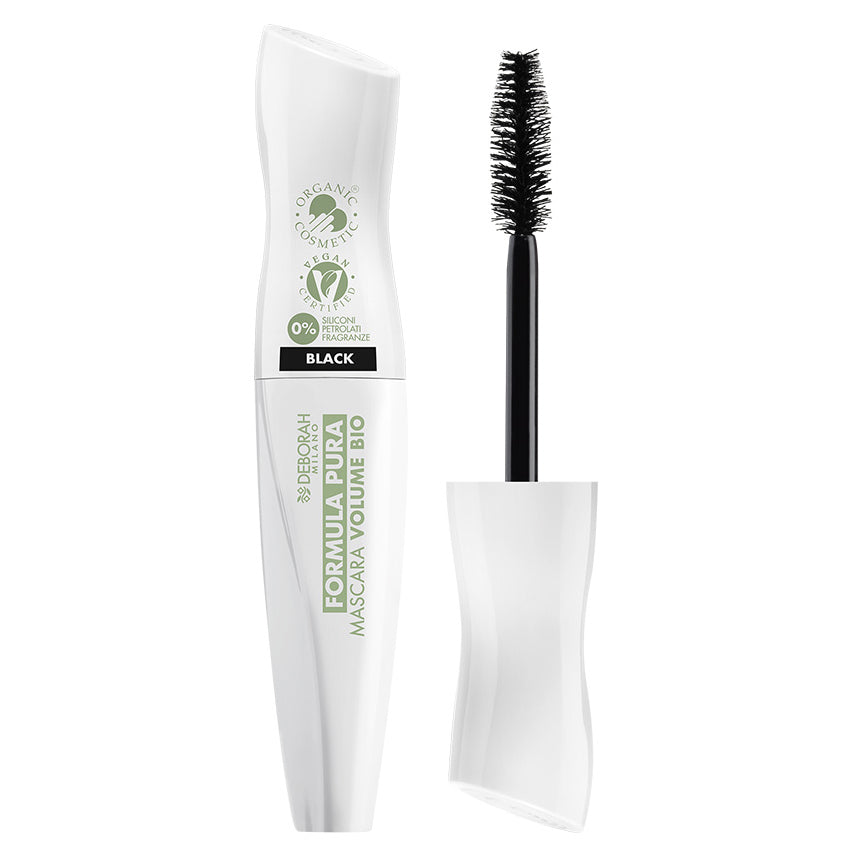 DEBORAH MILANO Formula Pura Mascara Volume BIO black – sorgt für voluminöse und kräftige Wimpern, dabei ist sie eine sanfte Wimperntusche mit 91,4 % natürlichen Inhaltsstoffen, die für empfindliche Augen und Kontaktlinsenträgerinnen geeignet ist., 12ml