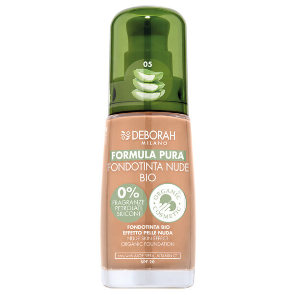 DEBORAH MILANO Formula Pura Nude Foundation Bio almon – bietet eine mittlere Deckkraft und hinterlässt ein strahlend mattes Finish, sodass die Haut atmen kann, ohne sich klumpig anzufühlen oder auszusehen., 30ml