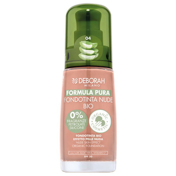 DEBORAH MILANO Formula Pura Nude Foundation Bio amber – bietet eine mittlere Deckkraft und hinterlässt ein strahlend mattes Finish, sodass die Haut atmen kann, ohne sich klumpig anzufühlen oder auszusehen., 30ml