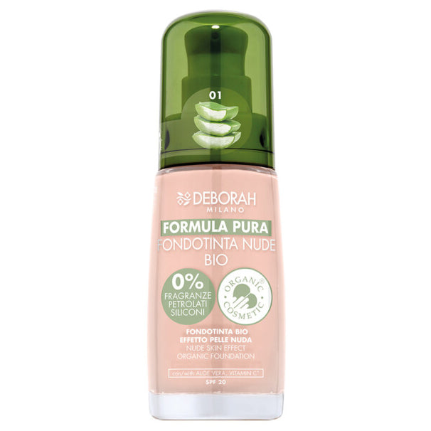 DEBORAH MILANO Formula Pura Nude Foundation Bio ivory – bietet eine mittlere Deckkraft und hinterlässt ein strahlend mattes Finish, sodass die Haut atmen kann, ohne sich klumpig anzufühlen oder auszusehen., 30ml