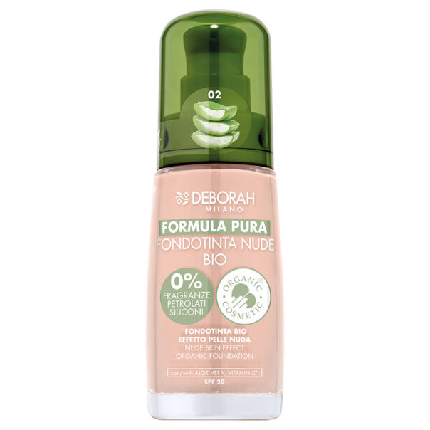 DEBORAH MILANO Formula Pura Nude Foundation Bio rose cream – bietet eine mittlere Deckkraft und hinterlässt ein strahlend mattes Finish, sodass die Haut atmen kann, ohne sich klumpig anzufühlen oder auszusehen., 30ml