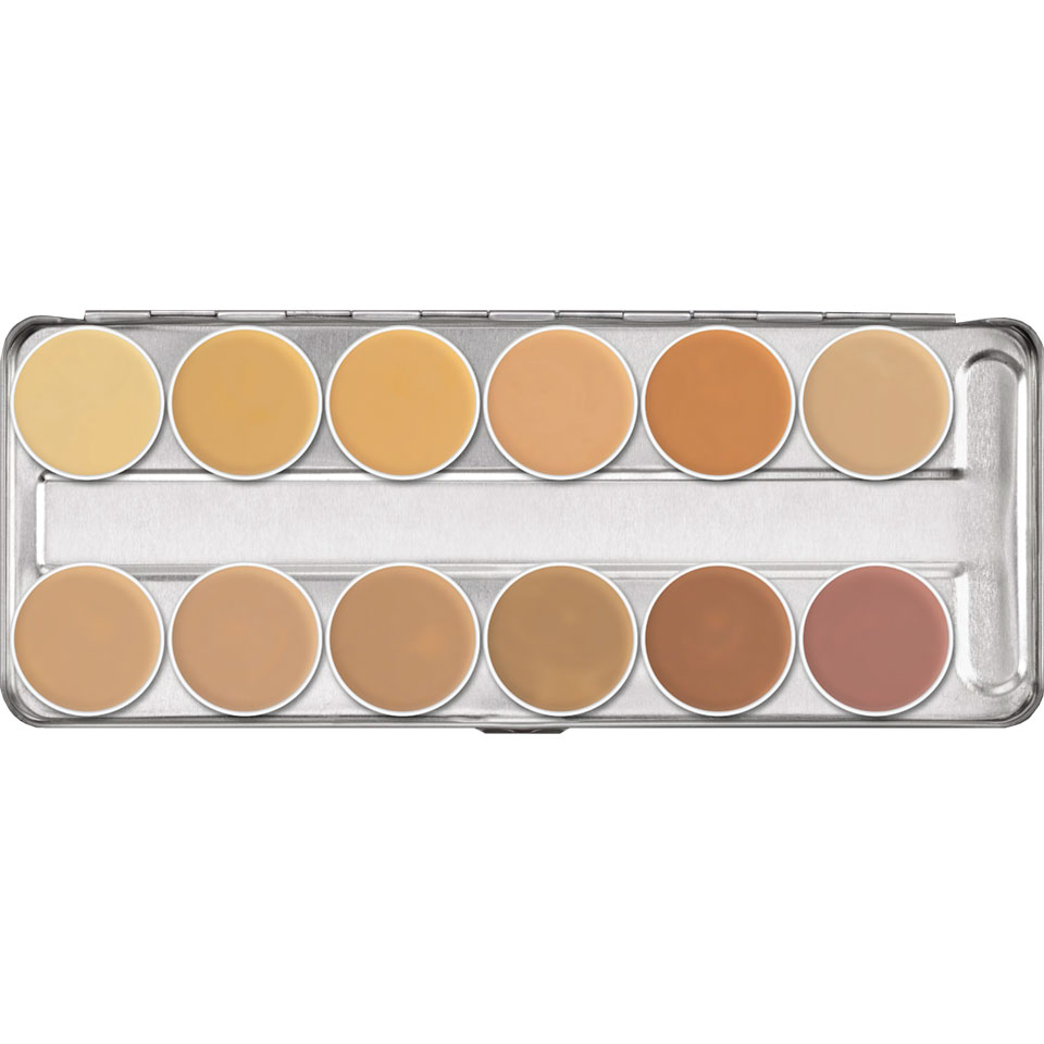 DERMACOLOR Camouflage Creme Palette 12 Farben –  ein besonders pigmentstarkes Make-up zur Abdeckung farblicher Hautanomalien, von Narben und Tätowierungen für Gesicht und Hals. Bei sachgemäßer Anwendung deckt es die Problemzonen zuverlässig ab., 40gr.