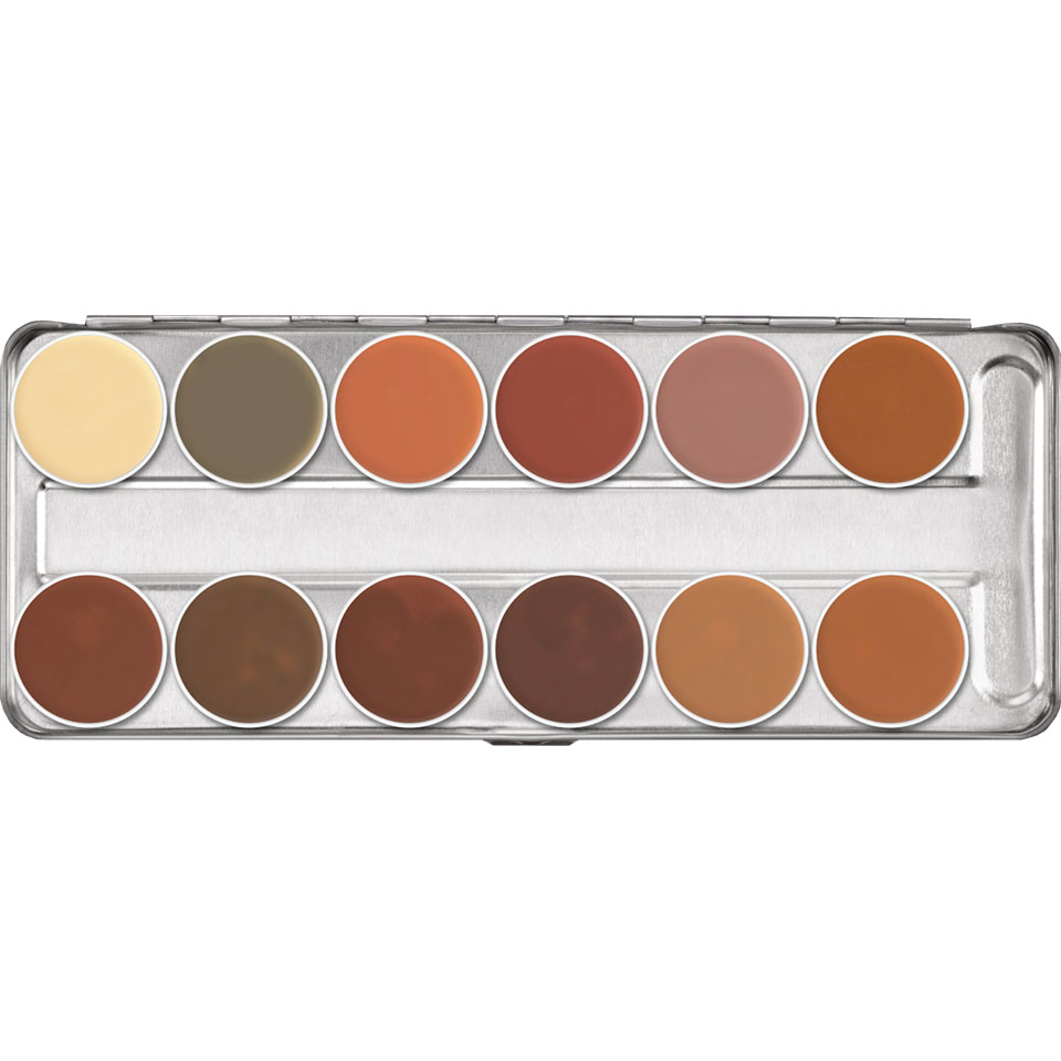 DERMACOLOR Camouflage Creme Palette 12 Farben B –  ein besonders pigmentstarkes Make-up zur Abdeckung farblicher Hautanomalien, von Narben und Tätowierungen für Gesicht und Hals. Bei sachgemäßer Anwendung deckt es die Problemzonen zuverlässig ab., 40gr.