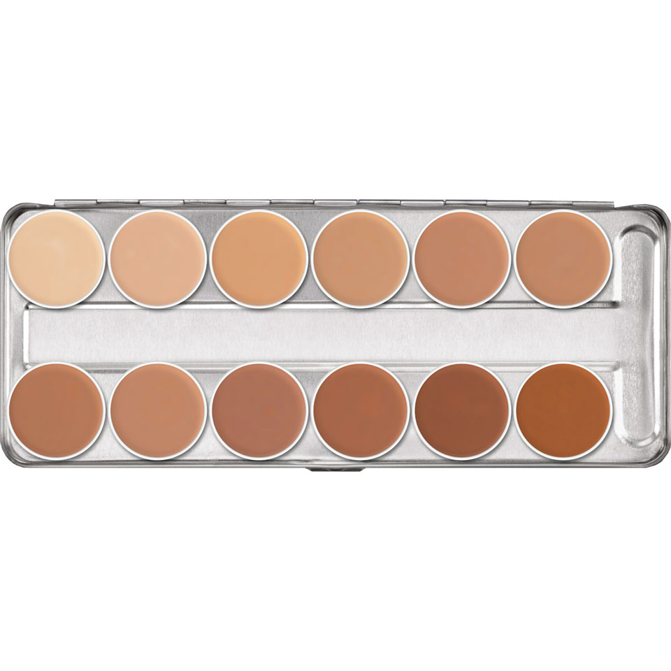 DERMACOLOR Camouflage Creme Palette 12 Farben C –  ein besonders pigmentstarkes Make-up zur Abdeckung farblicher Hautanomalien, von Narben und Tätowierungen für Gesicht und Hals. Bei sachgemäßer Anwendung deckt es die Problemzonen zuverlässig ab., 40gr.