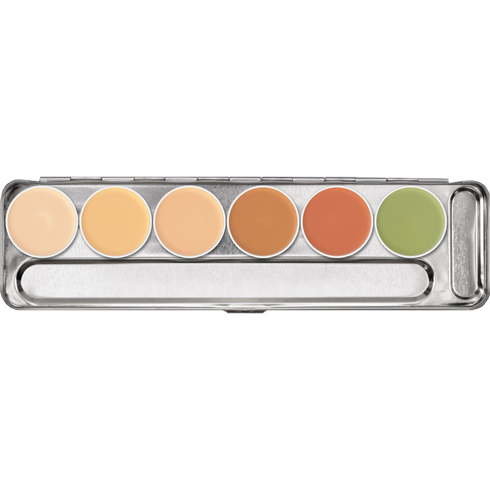 DERMACOLOR Camouflage Creme Palette 6 Farben - Paris Berlin – Die Camouflage Creme ist nach dem Fixieren mit Dermacolor Fixierpuder und Fixierspray wasserfest und schützt die Haut auch vor schädlicher UV-Strahlung. , 20gr.