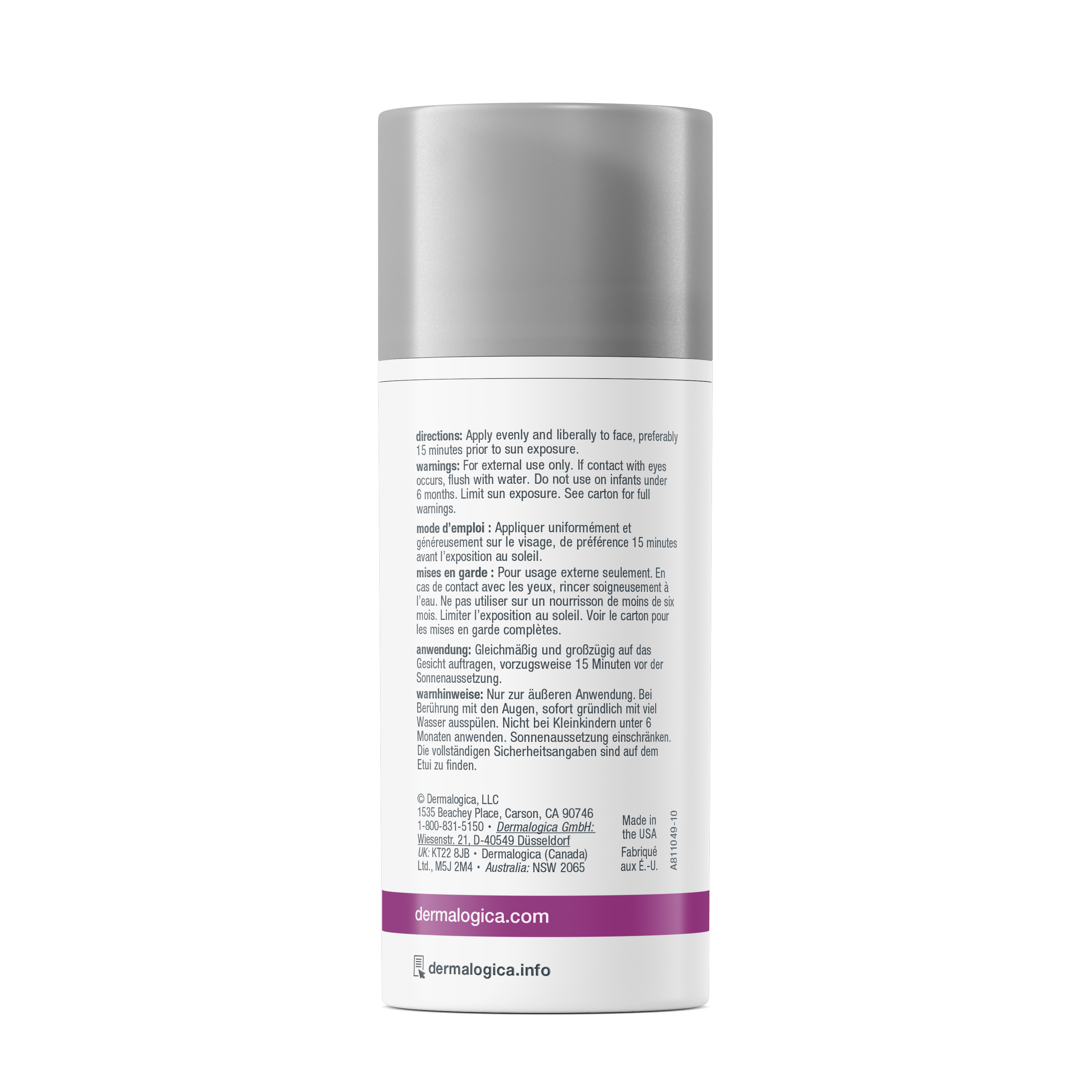 DERMALOGICA AGE smart Dynamic Skin Recovery SPF50 – Tagespflege mit SPF 50 und cremiger Konsistenz unterstützt die Festigkeit der Haut, spendet Feuchtigkeit und schützt vor Hautalterung., 50-100ml, Spender Rückseite